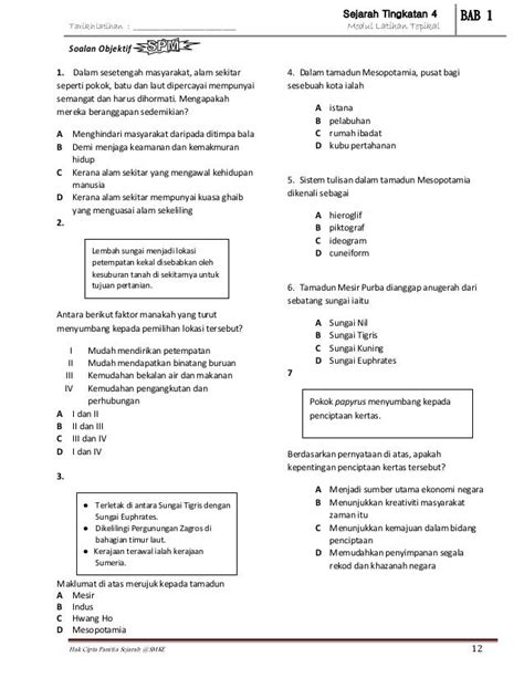 Contoh Soalan Objektif Sejarah Tingkatan 4 Kssm Image